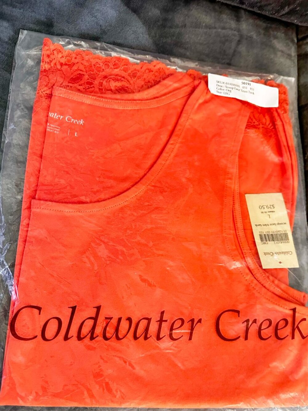 Coldwater Creek Scoop Lace Trim Tank Size L NWT
